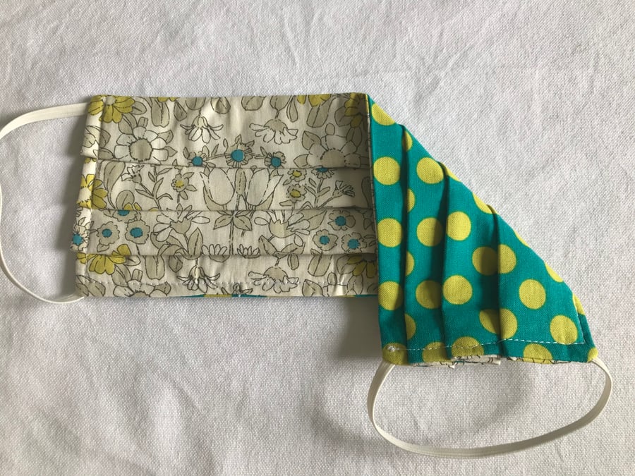 Floral and lime polka dot face mask