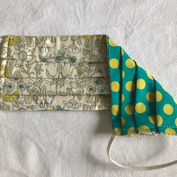 Floral and lime polka dot face mask