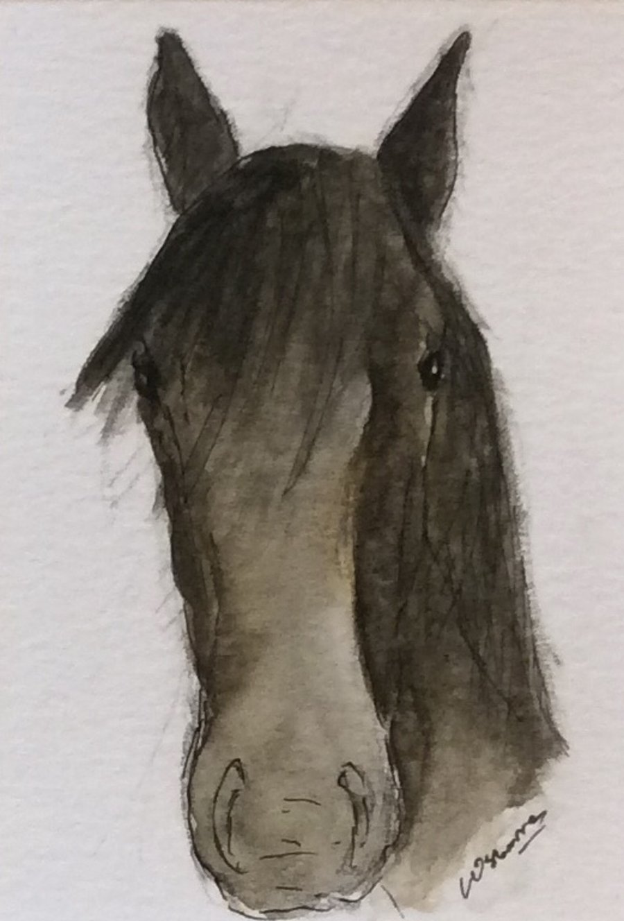 George. Draught horse. original pen, ink and watercolour. Minature ACEO