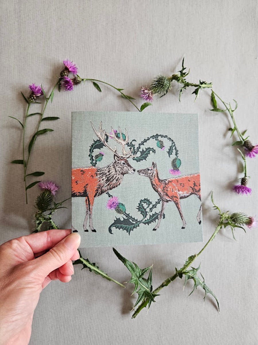 'Scottish Red Stag and Hind with Thistle heart', Valentine's day, Love, Wedding