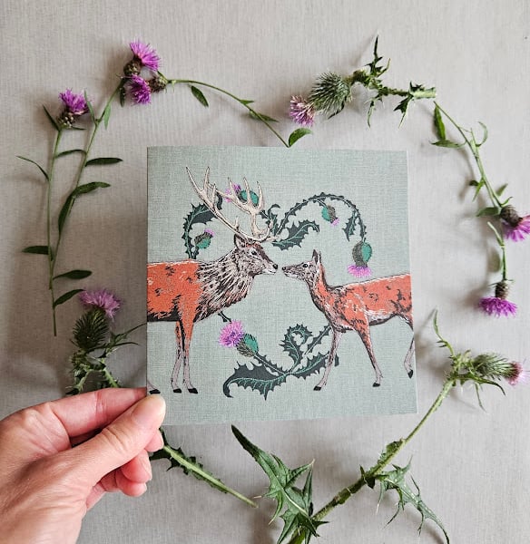 'Scottish Red Stag and Hind with Thistle heart', Valentine's day, Love, Wedding