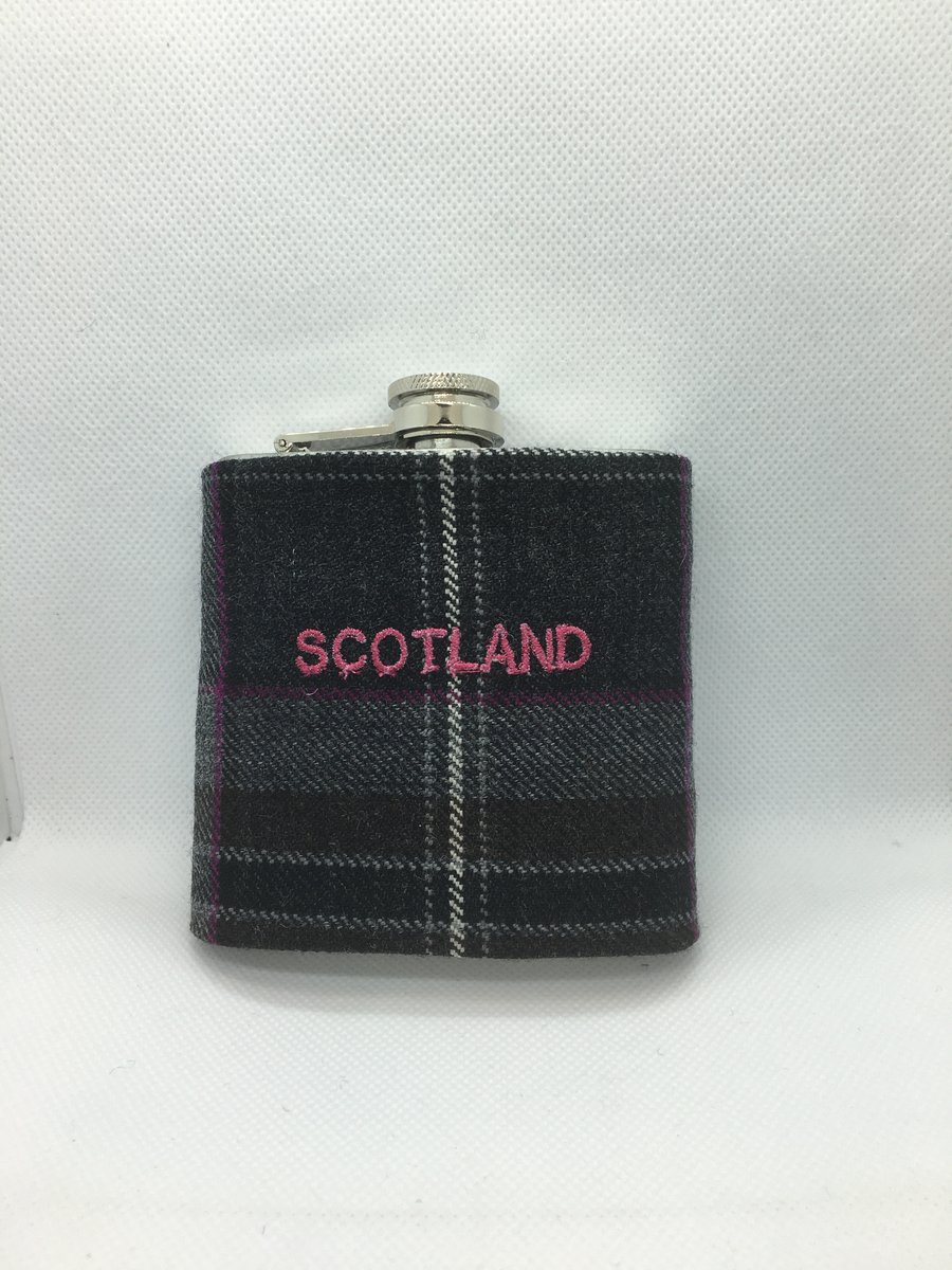 Grey Tartan Scotland  6 oz Hip flask , Ideal Father’s Day gift,