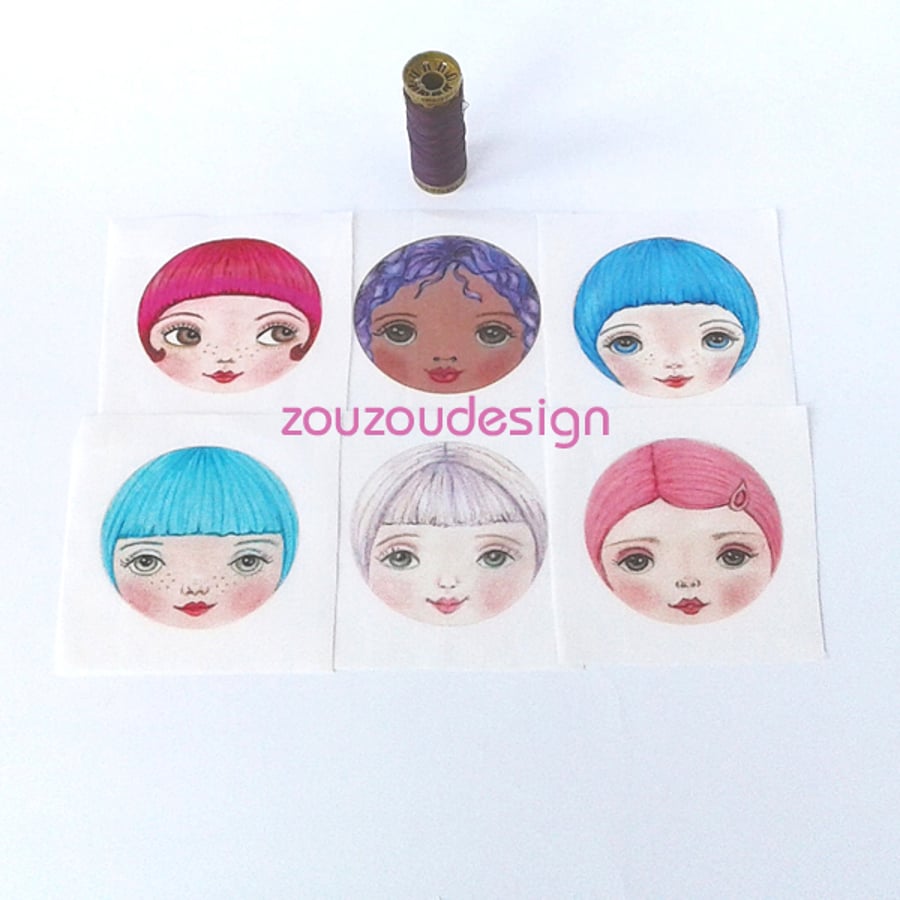 Doll Making Supplies Fabric Doll Faces (set of 6)