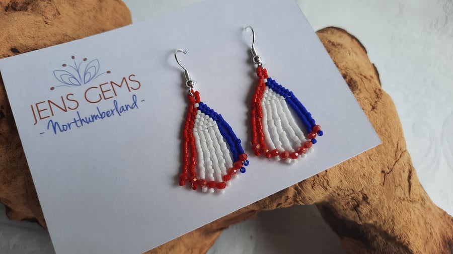 Red, White and Blue Tassel Beadwork Earrings (2)