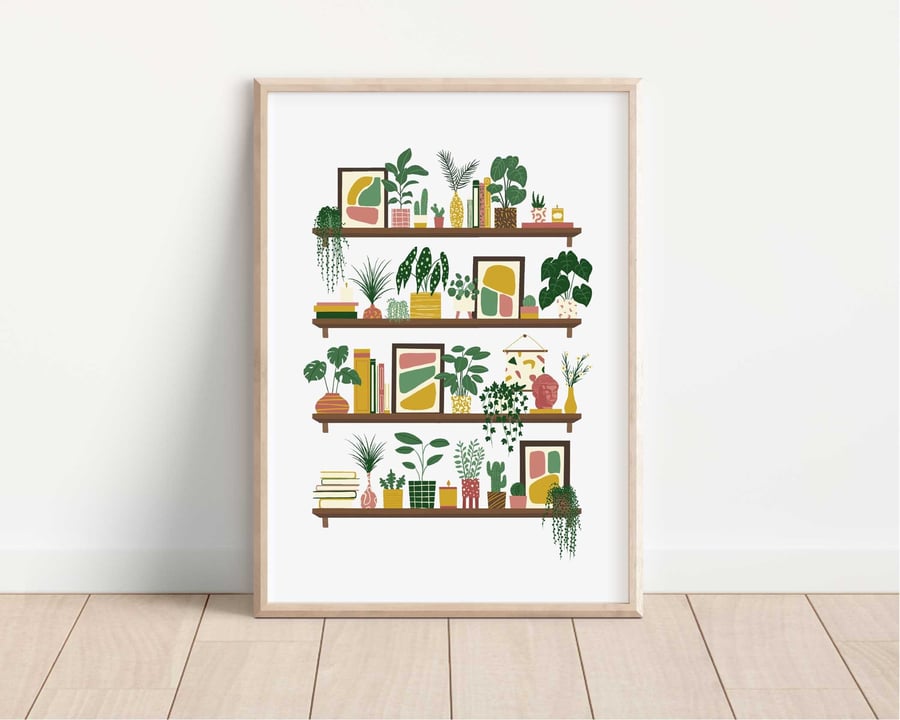 Plants on Shelves Art Print featuring House Plants Botanical Illustration A5 A4 