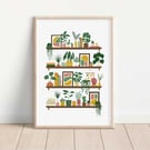 Plants on Shelves Art Print featuring House Plants Botanical Illustration A5 A4 