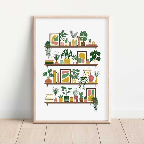Plants on Shelves Art Print featuring House Plants Botanical Illustration A5 A4 