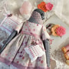 Maeve, A Hand Embroidered Bullfinch Folk Art Rag Doll