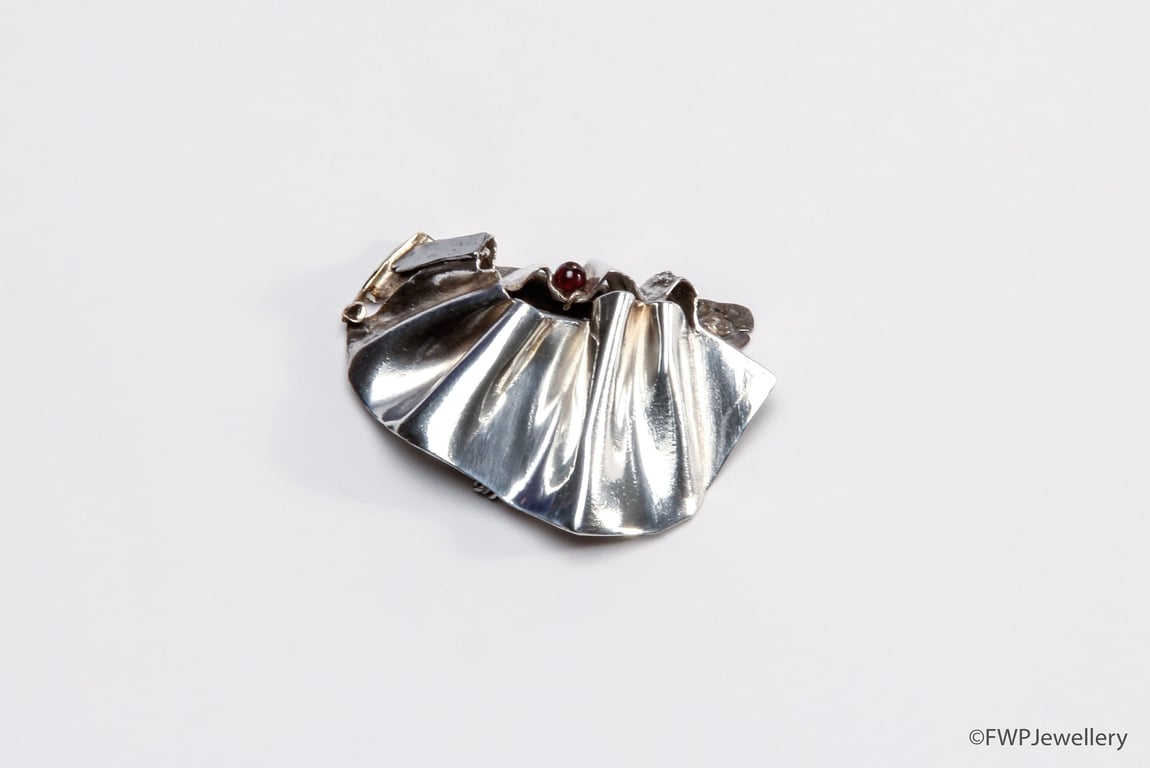 Bright Silver Crinkled Brooch