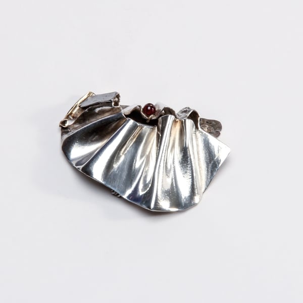 Bright Silver Crinkled Brooch
