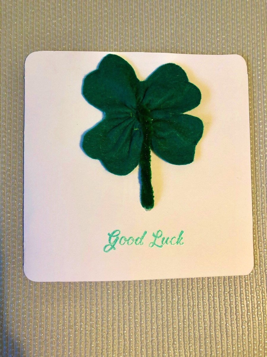 Handmade Felt 4 Leaf Clover Good Luck Card- 4x4 or 6x6