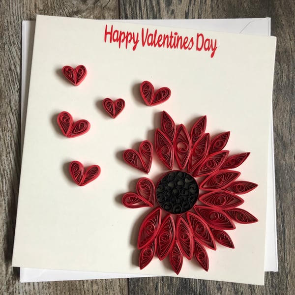 Stunning handmade quilled sunflower valentines card