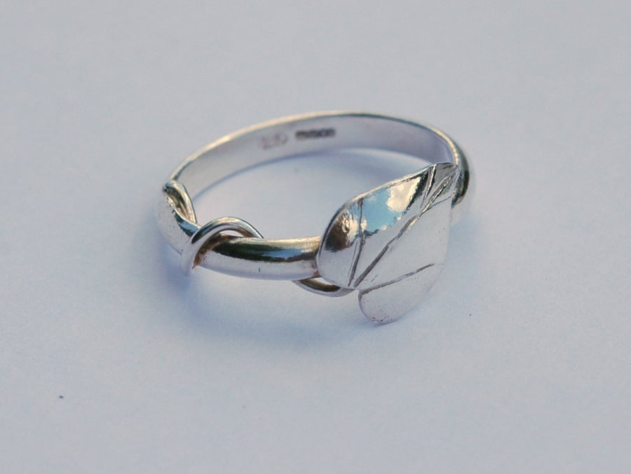 Silver Ring with Leaf and Tendril, sterling silver, size R