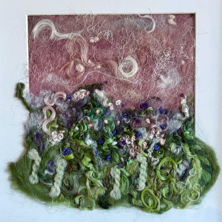 Needlefelted floral wool art with embroidery 