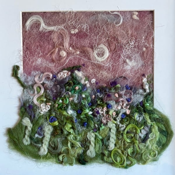 Needlefelted floral wool art with embroidery 
