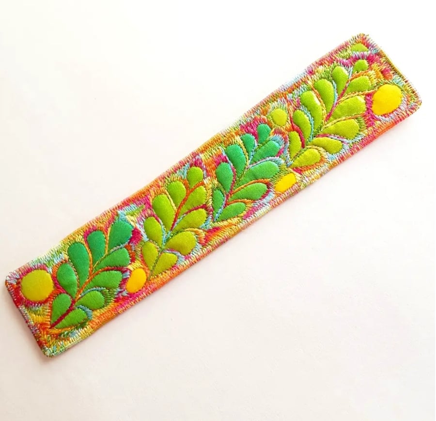 Handmade Embroidered Fabric Bookmark Textile Art Book Lover Gift 