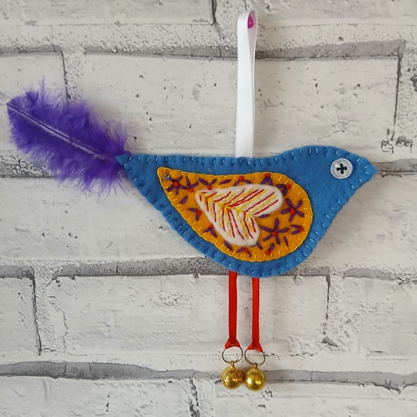 Hand embroidered bird hanging. Price includes P and P 