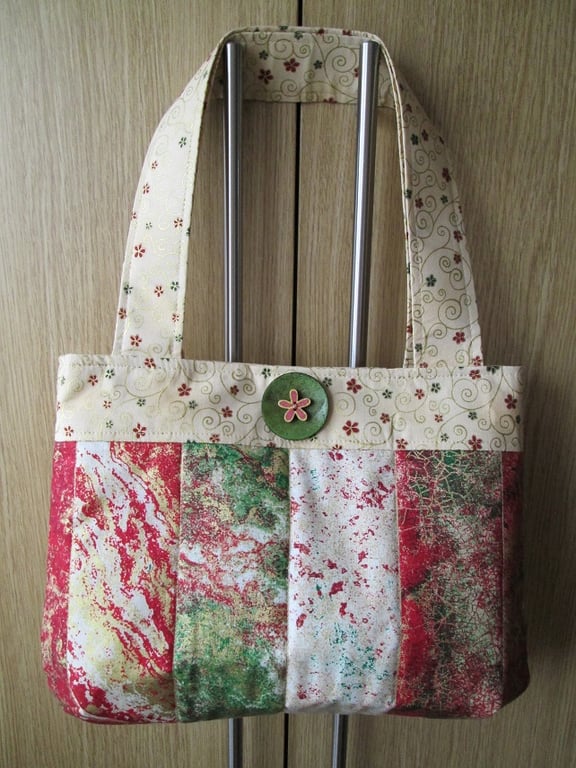 Red, Green, Cream Marble Stripe Handbag