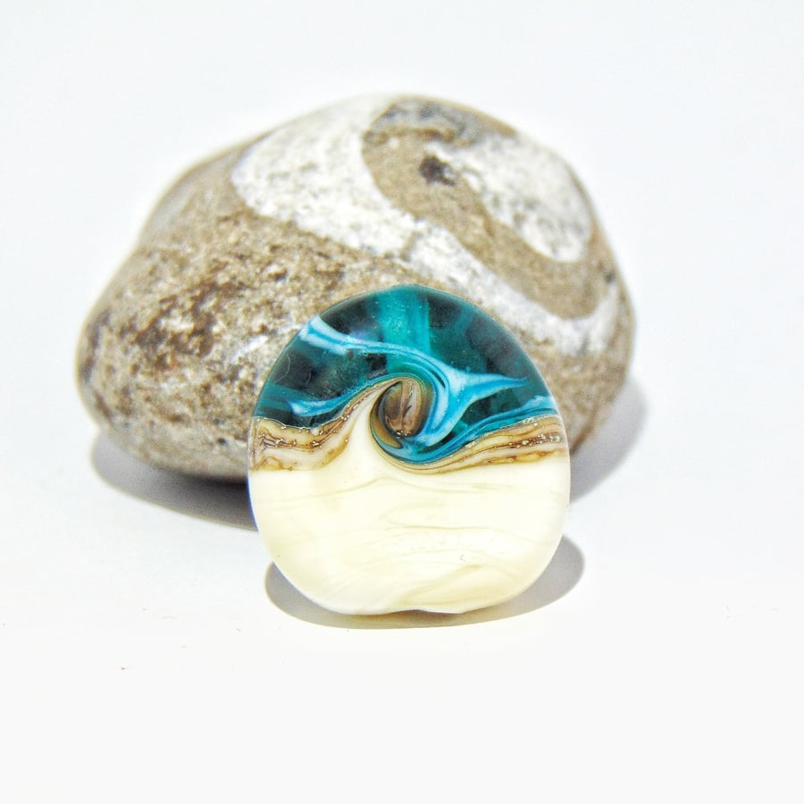 Handmade Beach Glass Focal Pendant for Necklace, Ocean Lampwork Cabochon
