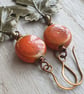 Brass maple leaf earrings, Orange and brass, Statement earrings - Image 7