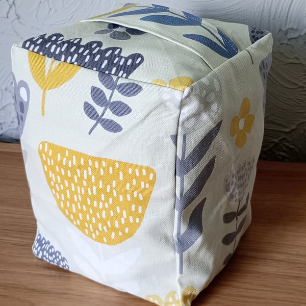 Fabric Doorstop Scandi Flowers Ochre Yellow Grey Unfilled