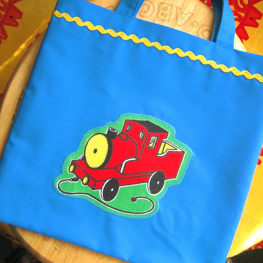  Child's Tote Bag, Retro Toy Train Design