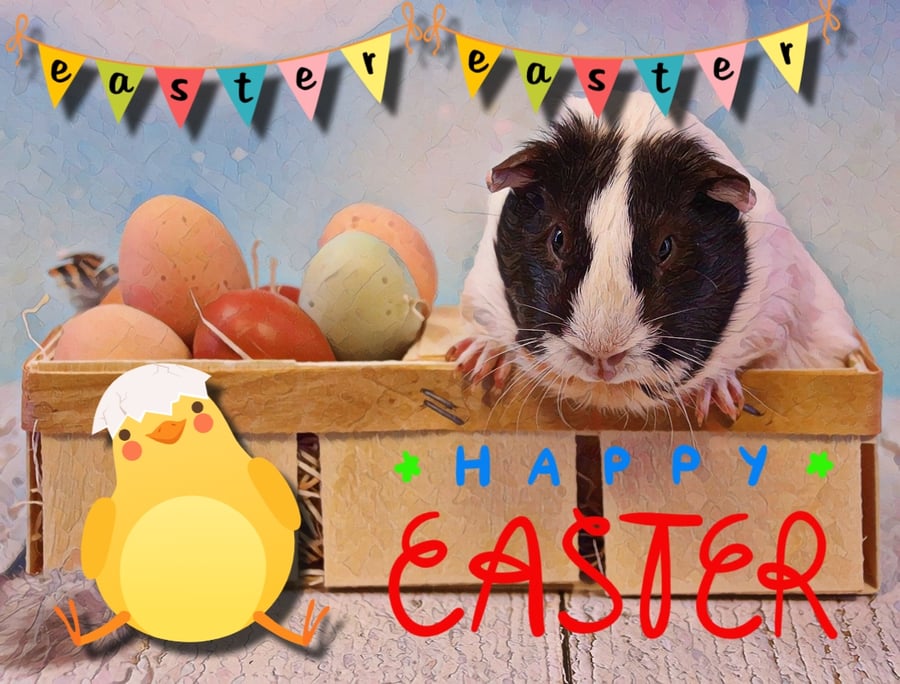 Happy Easter Guinea Pig & Chick Card A5