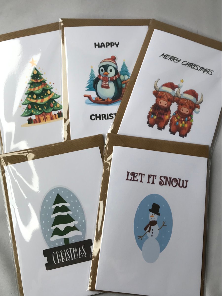 Christmas cards 5 designs, 2 of each design cards, Christmas greeting cards, 