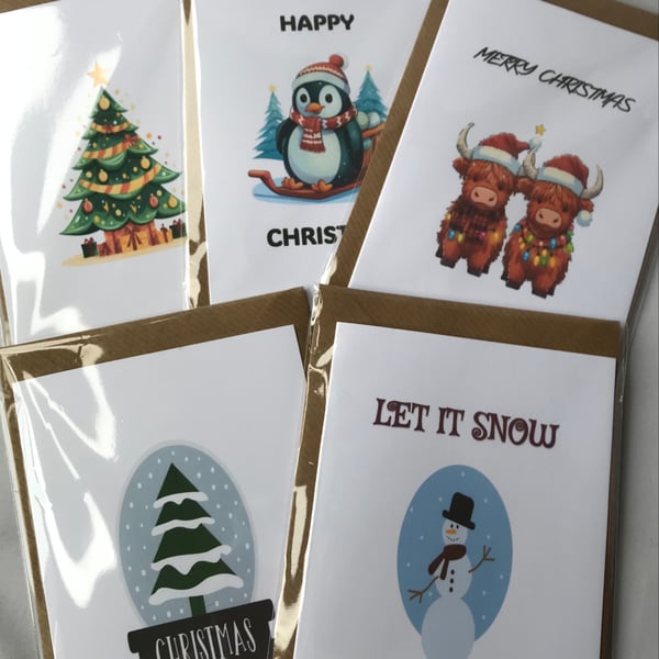 Christmas cards 5 designs, 2 of each design cards, Christmas greeting cards, 