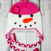 Crochet pink snowlady, snowman hat,  Age 1-2 years approx