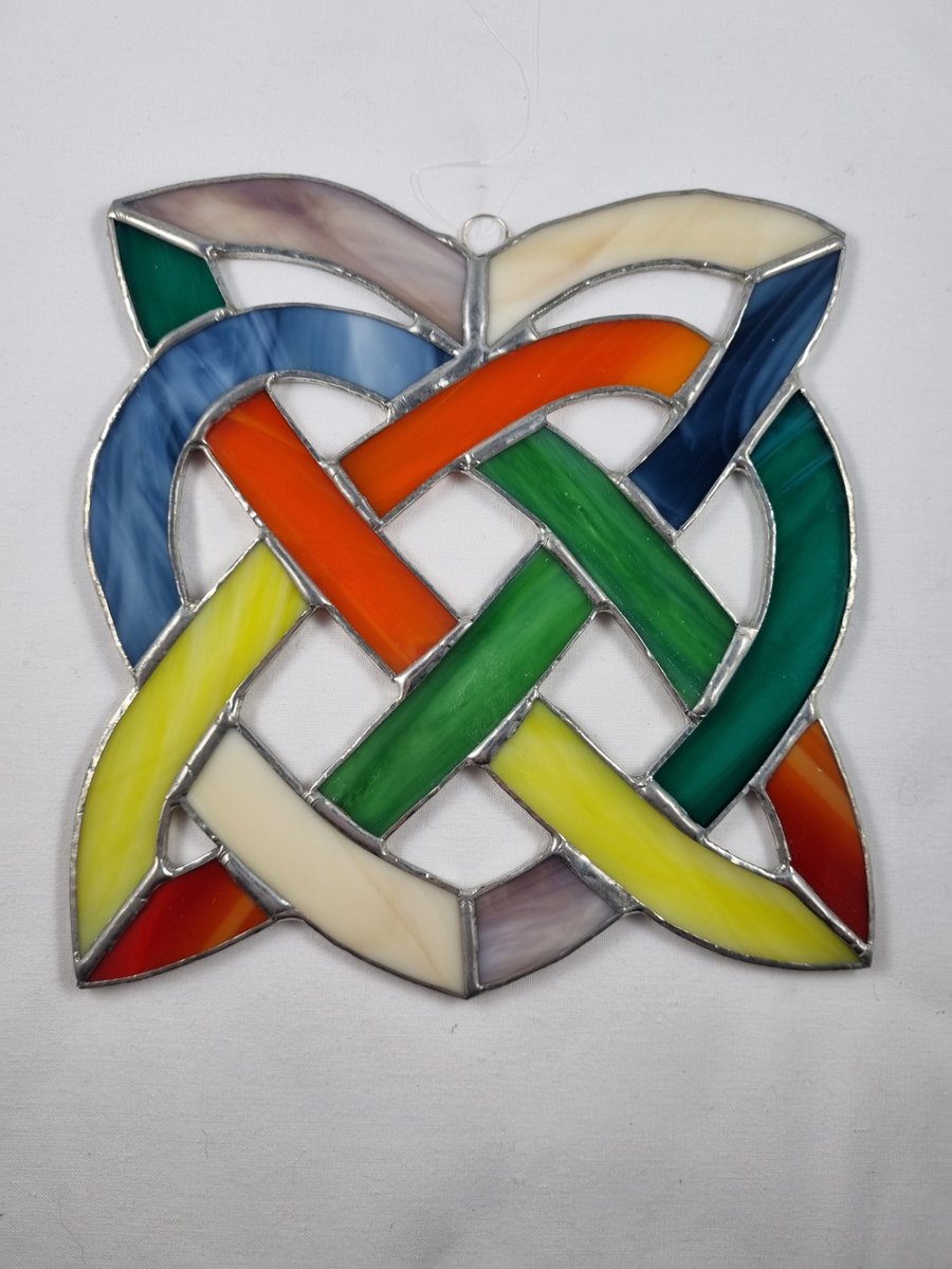 536 Stained Glass Celtic square - handmade hanging decoration.