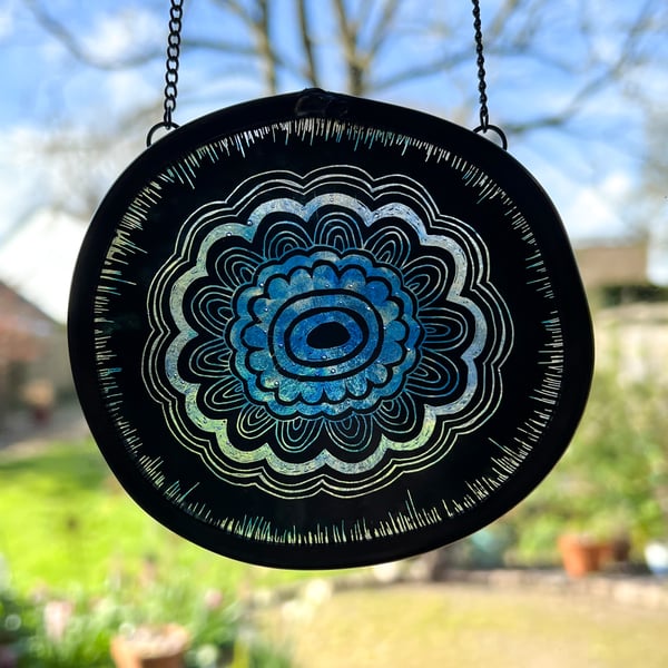 Blue Flower Stained Glass Decoration