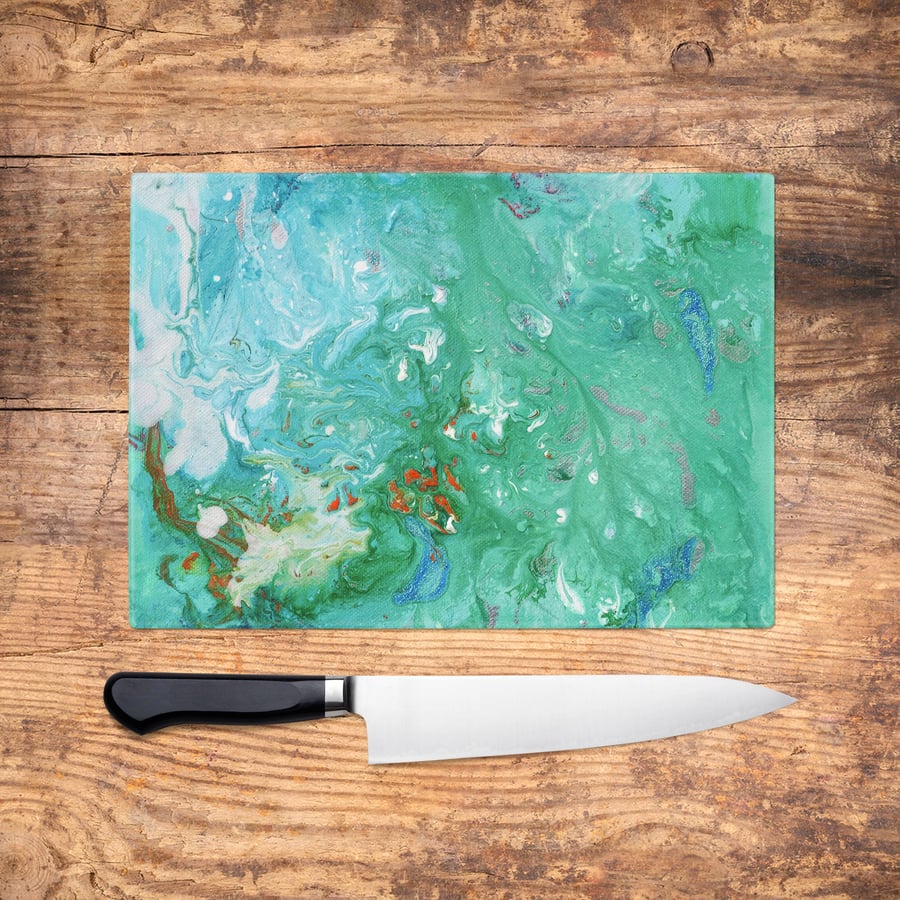 Green Glass Chopping Board - Jade Green Worktop Saver, Large Cutting Board, Kitc
