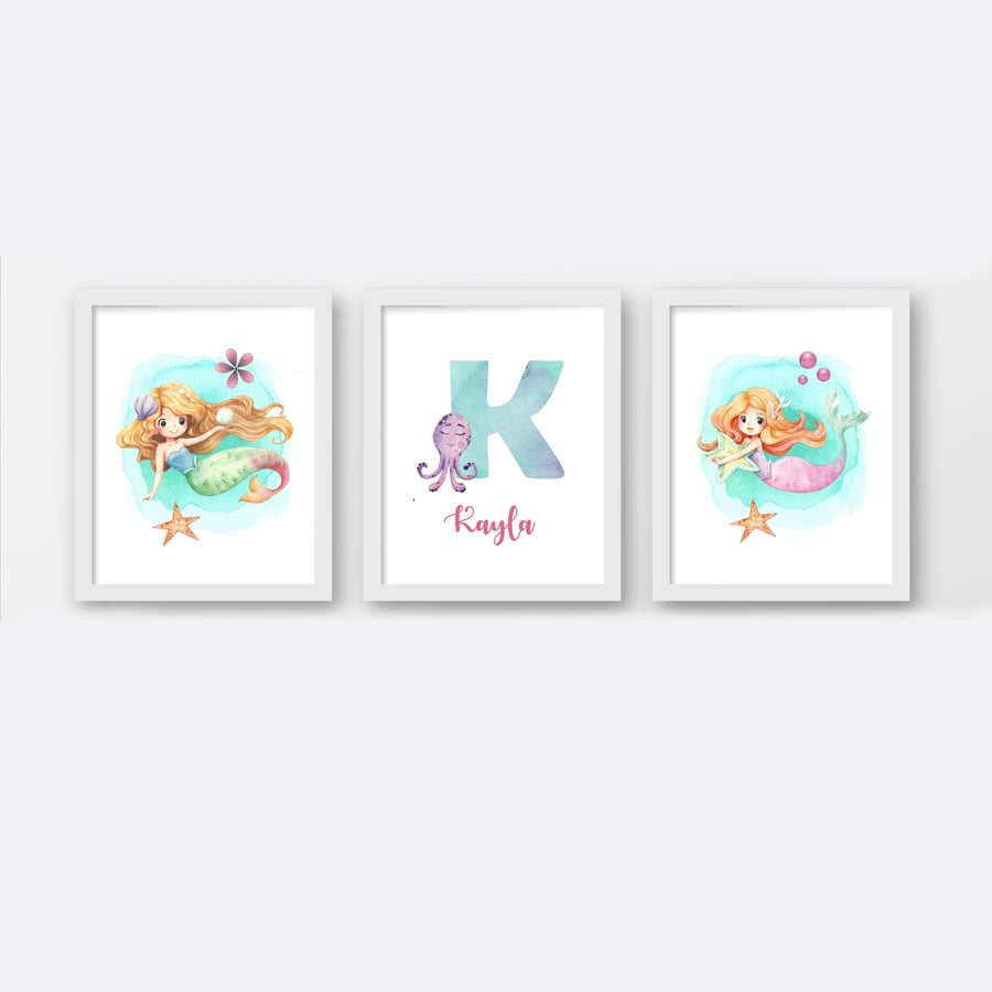 Mermaid nursery prints, mermaid wall decor, mermaid wall prints