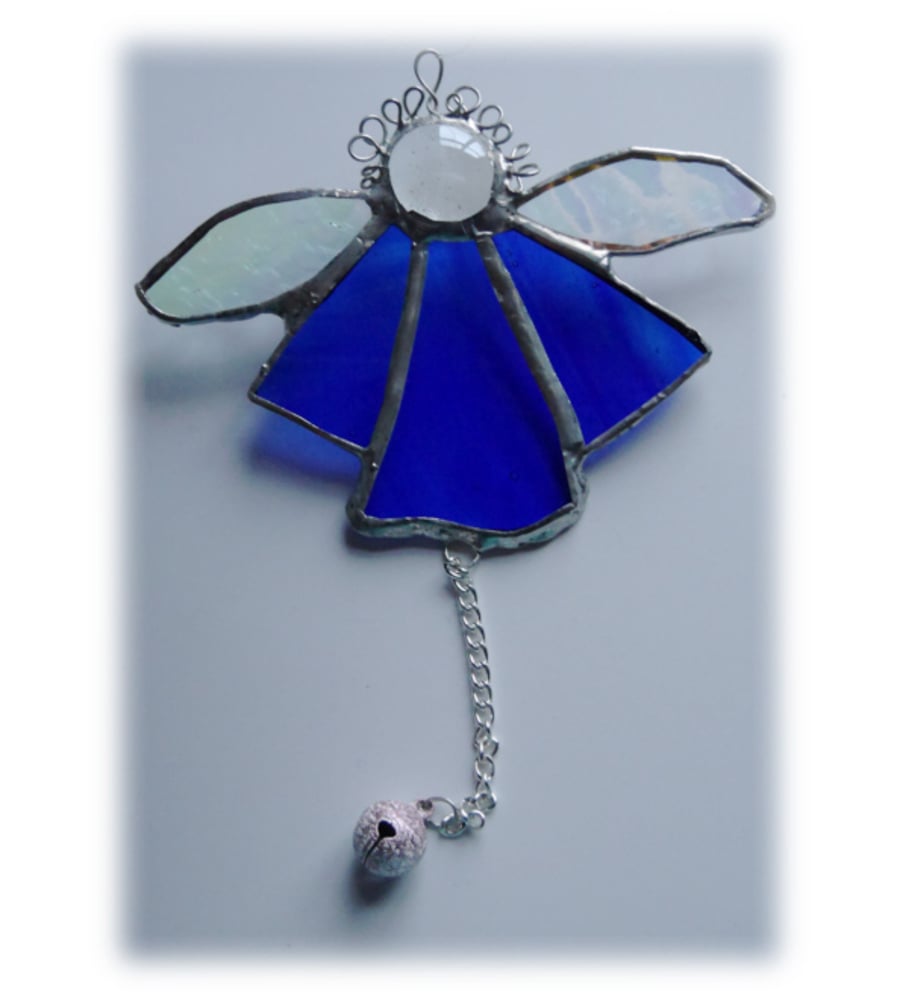 Angel Bell Suncatcher Stained Glass Blue 036