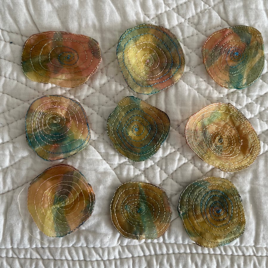 9 Free Motion Embroidered Spiral Organza Embellishments Card Making 