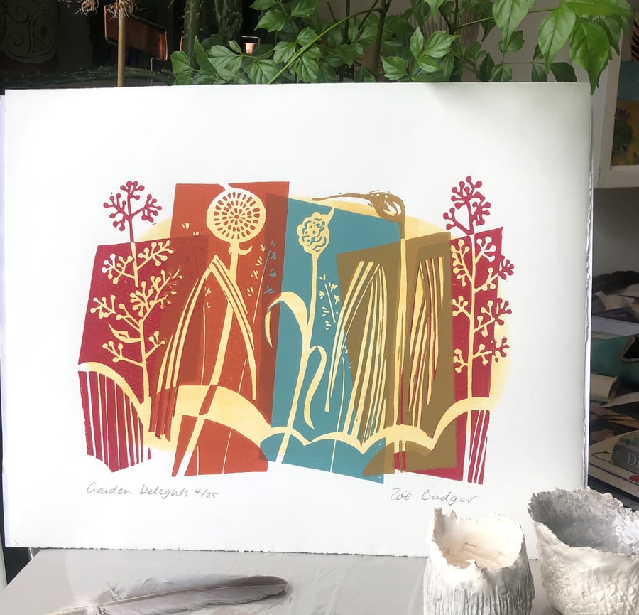 Garden Delight Linoprint