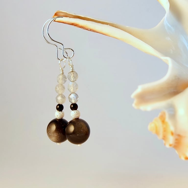 Obsidian, Labradorite & Silver Earrings - Birthday, Anniversary, Thank You Gift