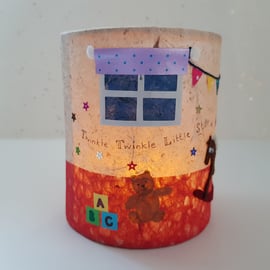 "Rock-a-bye Playroom" Picture Lantern (yellow moon hat) - mixed media collage 