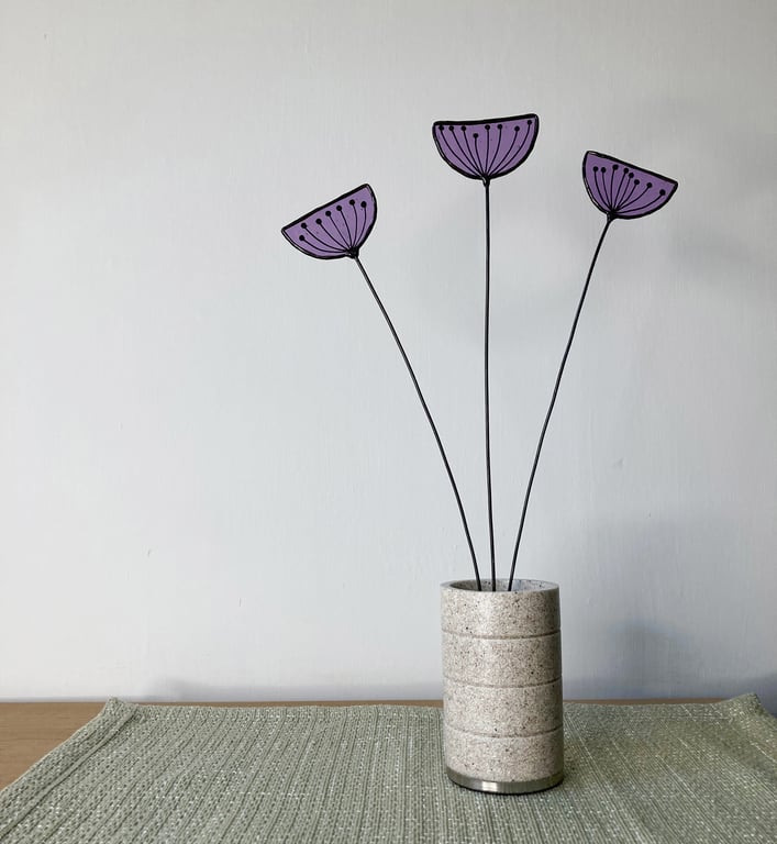 Stained Glass Achillea Wildflowers, Everlasting Handmade Wild Flower