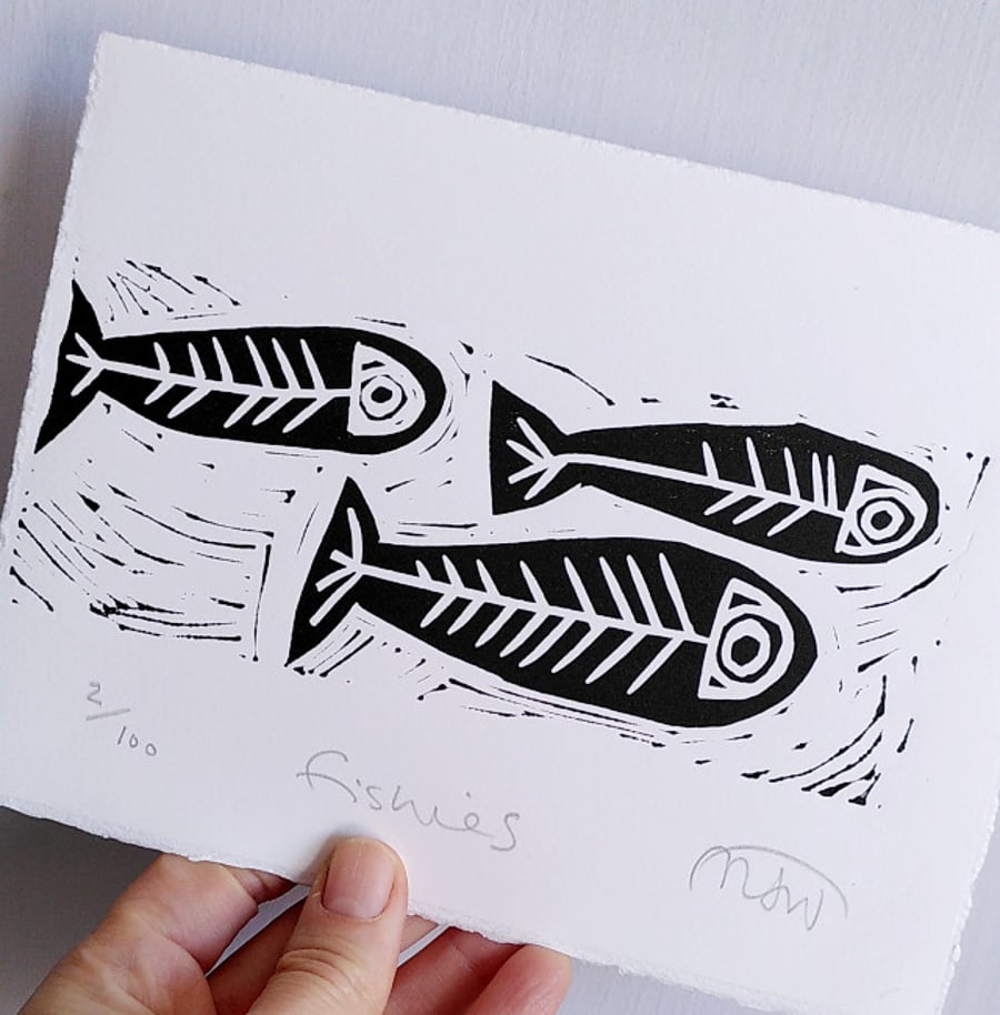 Fishies - lino cut - Super Seconds