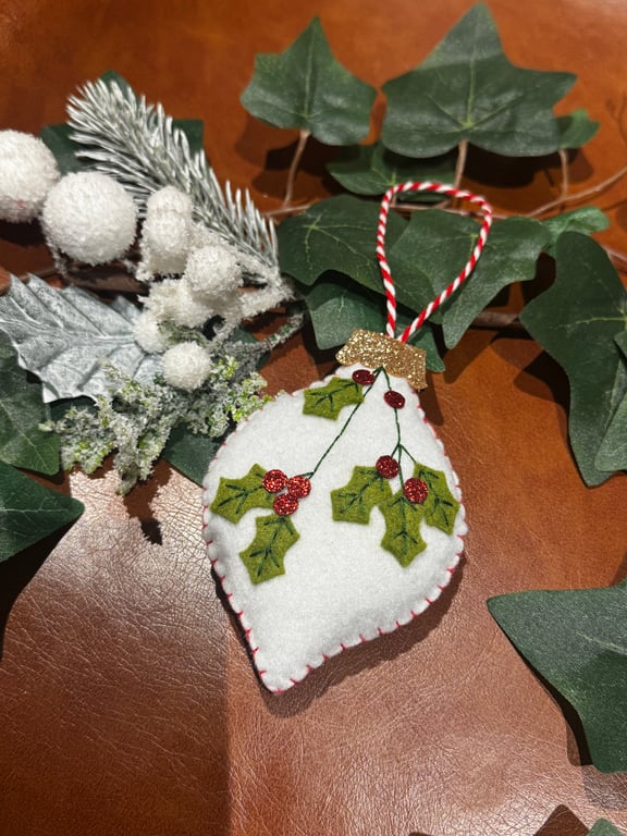 Hand Sewn Holly Berry Drop Decoration 