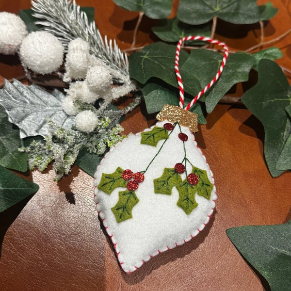 Hand Sewn Holly Berry Drop Decoration 