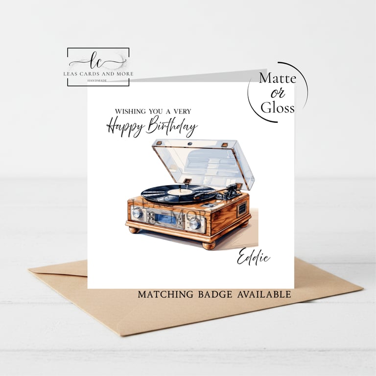 Vinyl Record Player Happy Birthday Card