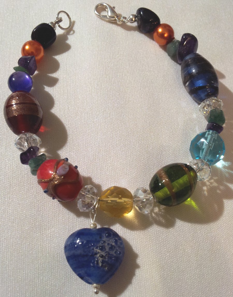 Handcrafted Patchwork Gemstone and Beads Chakra Inspirational Jewellry Bracelet