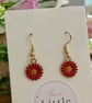 Red Flower Dangle Earrings, Enamel Floral Charms, Handmade Jewellery - Image 2