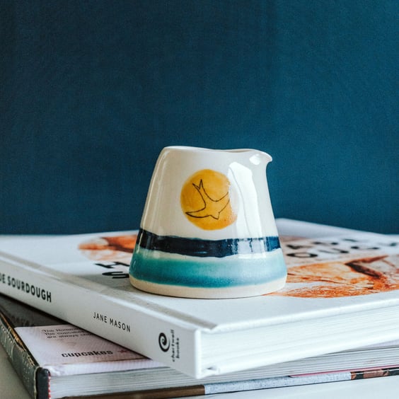 Handmade ceramic handless jug  - Swift and sun design