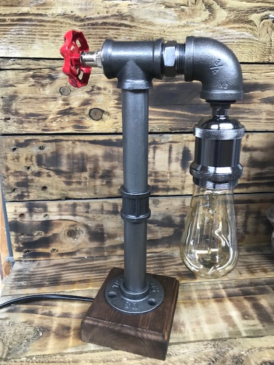 Handcrafted Industrial Pipe Retro steampunk style table lamp w/valve switch | Australia