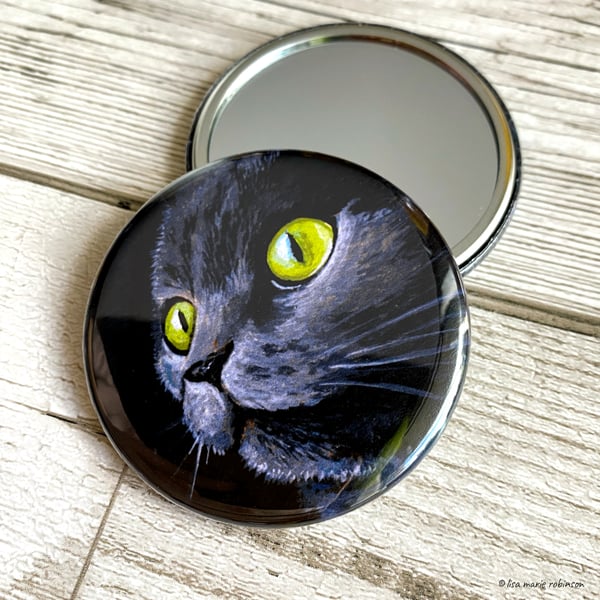 Green Eyed Cat 58mm Pocket Mirror