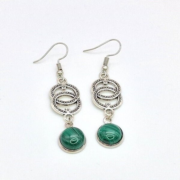 Malachite Ring Dangle Earrings